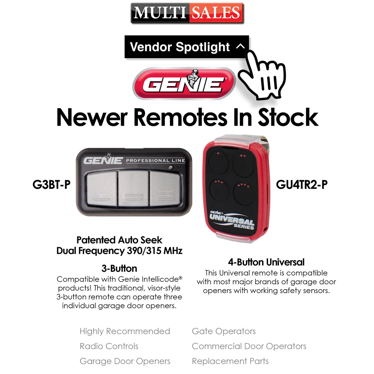 Multi Sales: Genie Vendor Spotlight! Newer Remotes In Stock! G3BT-P &amp; GU4TR2-P Buy Now!  #MultiSales #YourOneStopShop