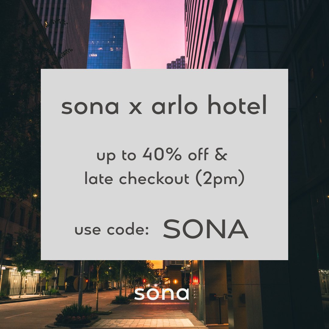 sonalabs_'s tweet photo. we've partnered with @arlohotels to offer you up to 40% off the best available rate and 2p late checkout. use code SONA and escape those winter blues. https://t.co/jBJOHalU0t