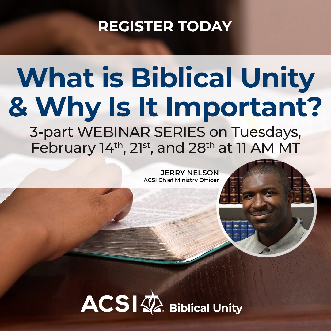 ACSIUSA's tweet image. We invite you to join the conversation on &quot;What is Biblical Unity &amp;amp; Why Is It Important.&quot; Live webinars February 14th, 21st, and 28th. Learn more at ACSI.org/unity. acsi.org/unity
#acsi #biblicalunity
