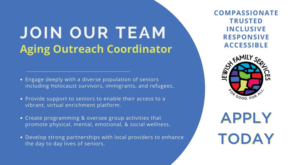 Join Our Team at Jewish Family Services. Use the link to apply. jfsrochester.org/careers/

#forgoodforall