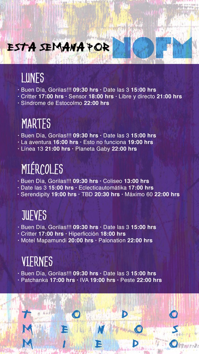 nofm_radio's tweet photo. Dos semanas que en unos años escucharán en todos lados. TODO MENOS MIEDO #porNoFM https://t.co/WmTsBcODbd https://t.co/xFGHMPWGJ4