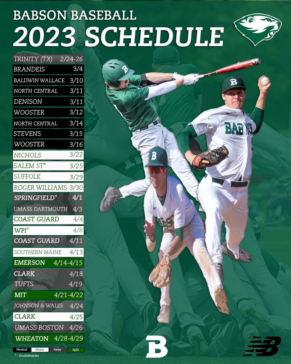 Babson Baseball (@babsonbaseball) on Twitter photo 🚨🚨🚨🚨🚨🚨
Our 2023 schedule kicks off in a little over a month when we head to San Antonio, TX to open up against #3/5 <a href="/TrinityUTigers/">Trinity Athletics</a>
#d3baseball #gobabo 🚨🚨🚨🚨🚨🚨
Our 2023 schedule kicks off in a little over a month when we head to San Antonio, TX to open up against #3/5 <a href="/TrinityUTigers/">Trinity Athletics</a>
#d3baseball #gobabo