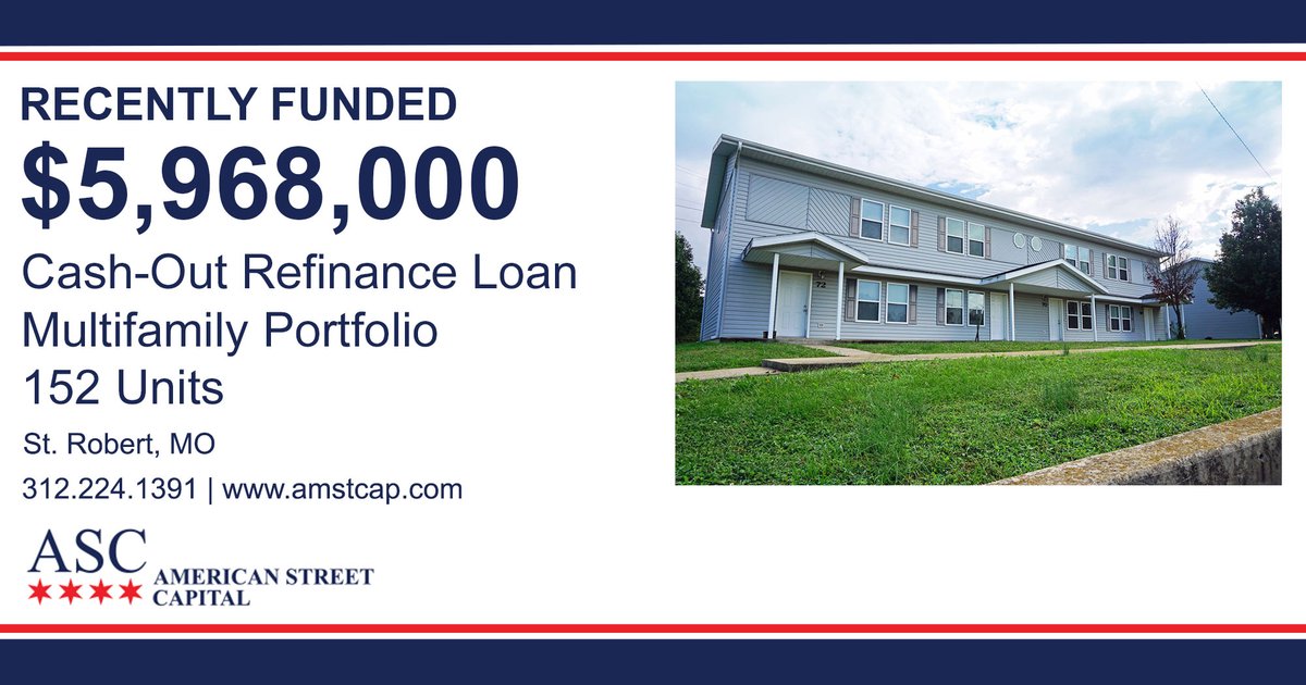 AmericanStCap's tweet photo. American Street Capital #Arranges $5.9M Refinance #Loan for #Multifamily Portfolio #Missouri #Housing #Investment #StRobert https://t.co/CrEaPNXQoT https://t.co/xVF2jDz6GB