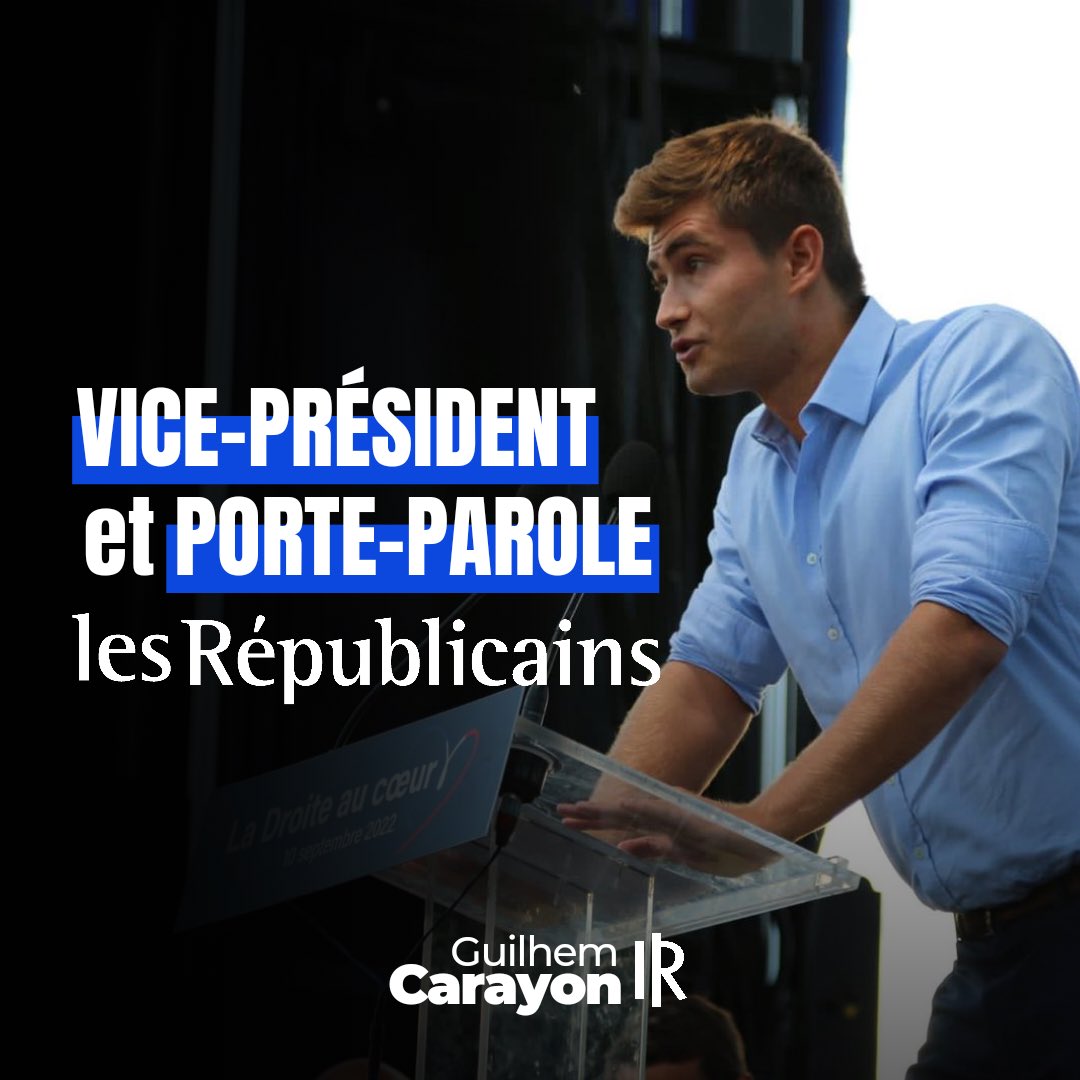 GuilhemCarayon's tweet photo. Très touché et honoré de la confiance d’@ECiotti qui me nomme Porte-Parole et Vice-Président @lesRepublicains.
Pour relever la France, il faudra des convictions, du travail et du panache.
Nous sommes prêts.
En avant pour le réveil Français ! https://t.co/WYM2bZsbaL