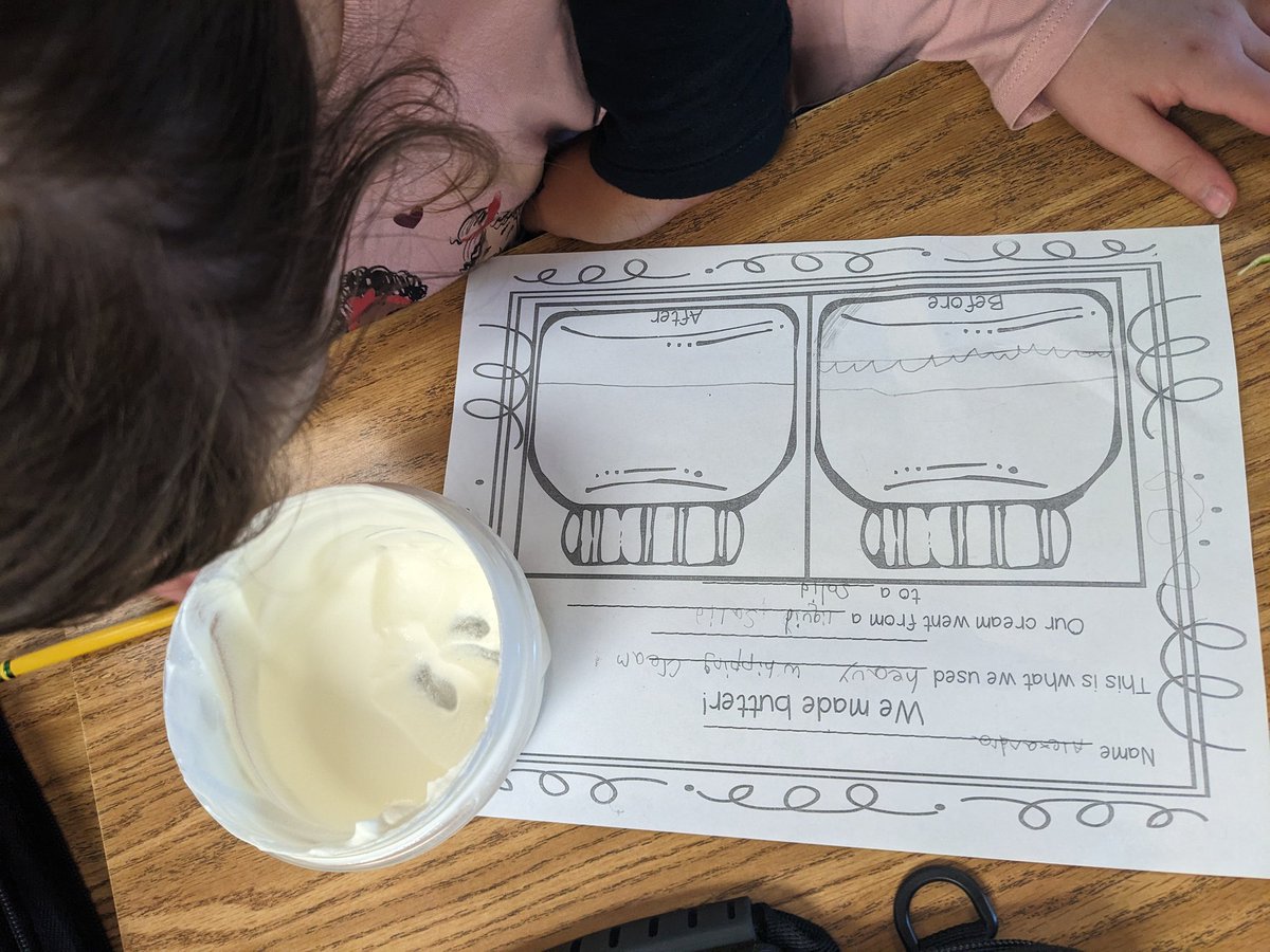 CFESMsLove's tweet photo. We are transforming matter in 2nd grade. We made butter by shaking heavy whipping cream. Science can be tasty! @cfescolts #matter #coltspride https://t.co/gLd5vJ2Rlm