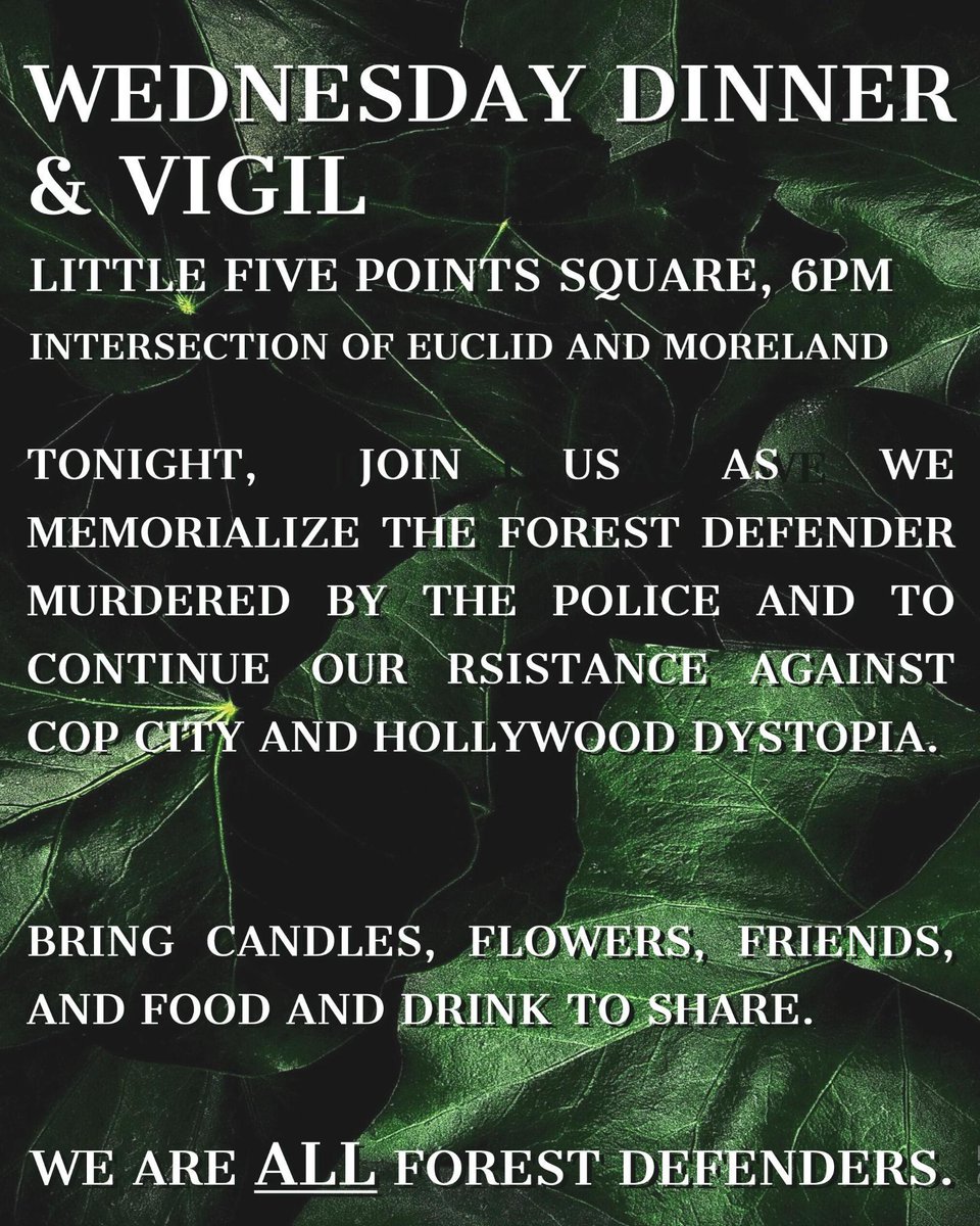 Submitted. Event tonight. Vigil to memorialize forest defender killed by police in Little 5 Points.