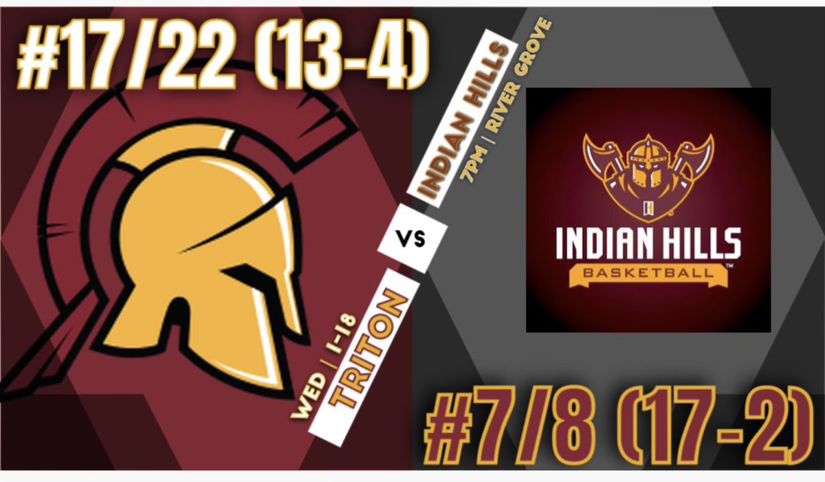 🚨GAME DAY 🚨 🔱 #17 TRITON vs #7 INDIAN HILLS 📍: River Grove IL ⏰: 7pm CST 💻: youtu.be/OhYZ5VoD2IU 🎟: 5$ for non students. Children under 12 free.        FREE w/ PASS 🎟️ @JUCOadvocate @JucoRecruiting @JucoHoopScoop @TheNielsenFile