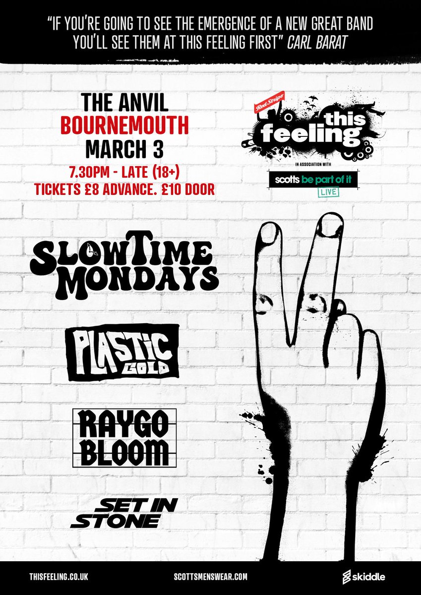 🔥GIG ANNOUNCMENT🔥

We're buzzing to announce we'll be playing @anvilrockbarbournemouth on Friday 3rd March.

Get tickets here:
skiddle.com/whats-on/Bourn…
Don't forget to click the RAYGO BLOOM ticket link when purchasing x

@thisfeelinghq 
<a href="/scottsmenswear/">scotts</a> 
<a href="/redstripeuk/">Red Stripe UK</a>