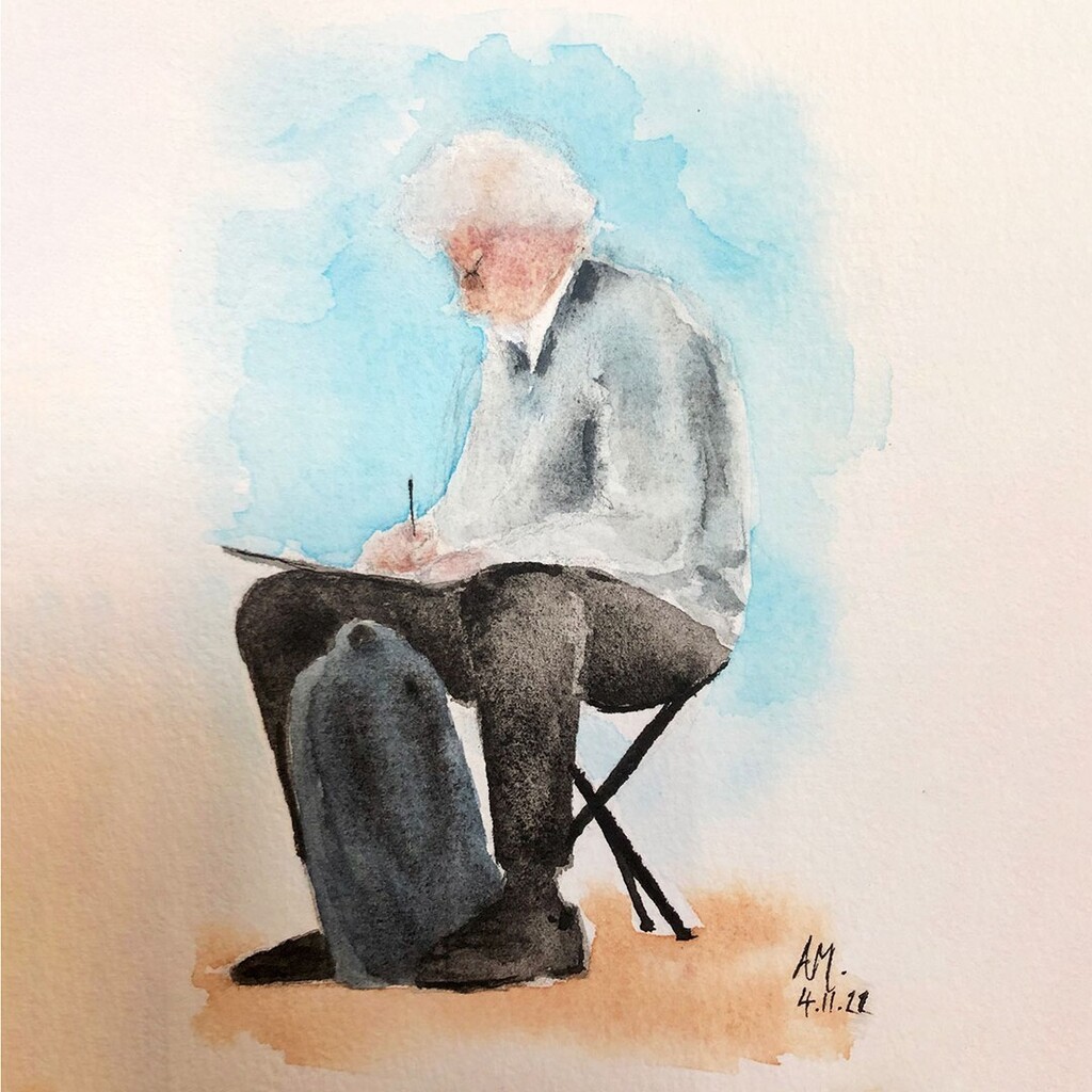 AMAsketchbook's tweet photo. Smallest painting... this is a watercolour sketch of a dear friend and sketching buddy who celebrated a special birthday last year!  I don't usually work on a small scale but this little line and watercolour felt completely appropriate for the occasion! 🎈🎂 
#annettemorrisart… https://t.co/kQF2X6U6Ey