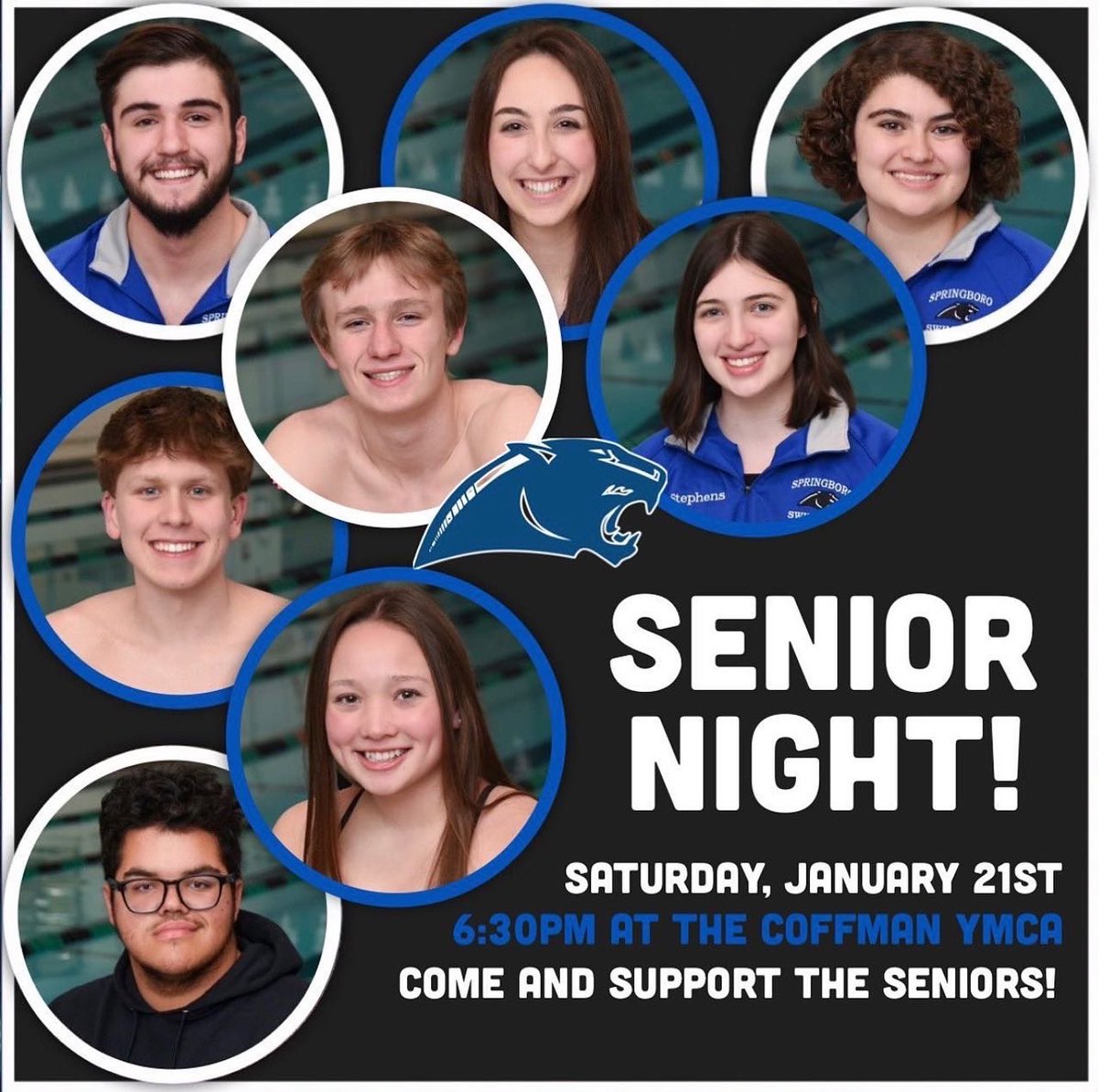 SHSBoroBlueCrew's tweet image. ATTENTION PANTHERS OF ALL AGES 🚨 We have 2 senior nights this saturday and we need you to SHOW UP AND SHOW OUT for some of the best seniors IN THE WORLD ‼️ 
Swimming senior night- 6:30 at the Coffman YMCA 
Hockey senior night- 5:00 at South Metro