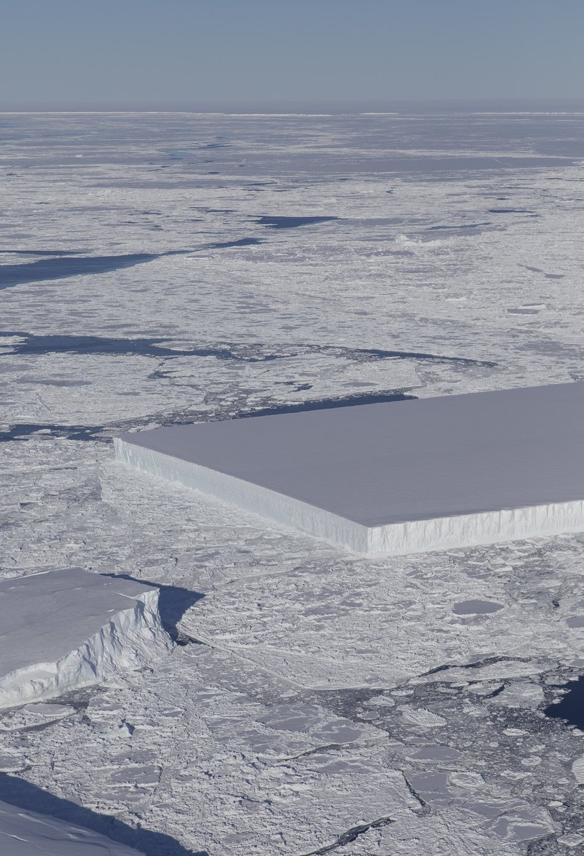 Seen a rectangular iceberg floating around? We did in 2018!
Our #IceBridge team flew over Antarctica’s Larsen C ice shelf and spotted this geometric mass of ice. Icebergs often have straight edges, but this one's rectangular shape is rarer.