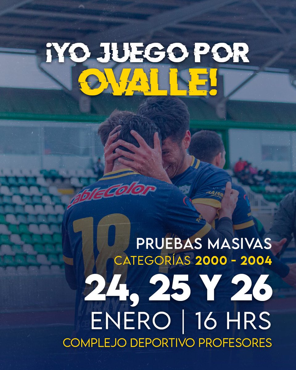 ProvOvalle's tweet photo. ¡Yo juego por Ovalle! 🤩⚽

La próxima semana se desarrollarán las pruebas masivas para ser parte del plantel del Ciclón de Limarí para la temporada 2023.

Recuerda traer ropa deportiva adecuada y tu botella para hidratarte 🥵.

¡Te estamos esperando! 👊

#VamosCiclón https://t.co/cZCG3KYie8