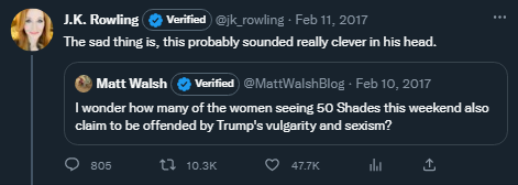 theserfstv's tweet photo. JK Rowling completely forgot that she used to rip into Matt Walsh for being a sexist creep before embracing him because trans bad https://t.co/M8MqzB0Ijn
