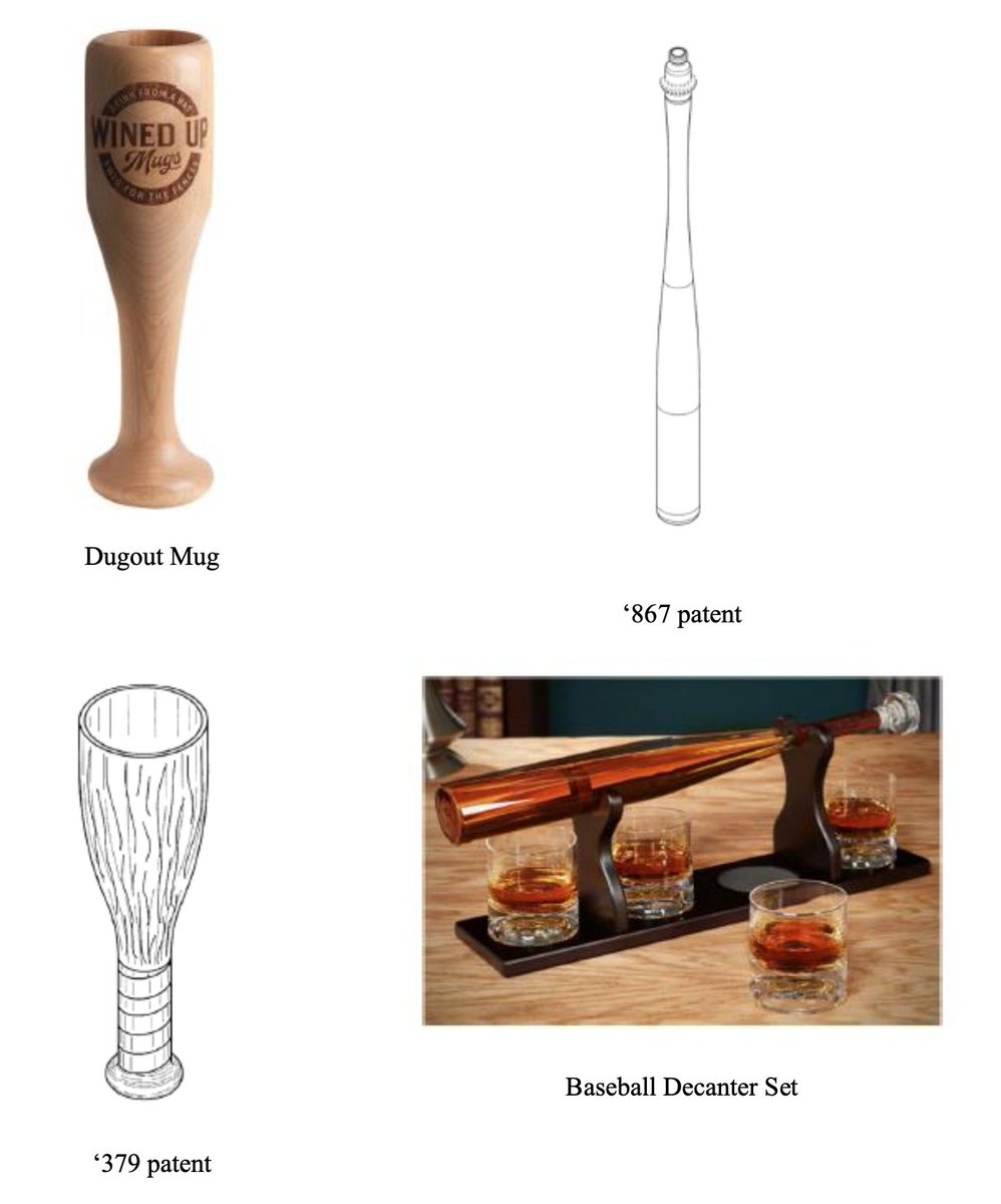 E.D. Pa. judge concludes actual baseball bats are not relevant prior art for design patent anticipation or obviousness analysis of a "drinking vessel" (article of manufacture identified in the design patent title and claim) which resembles a baseball bat

shorturl.at/fjsZ6