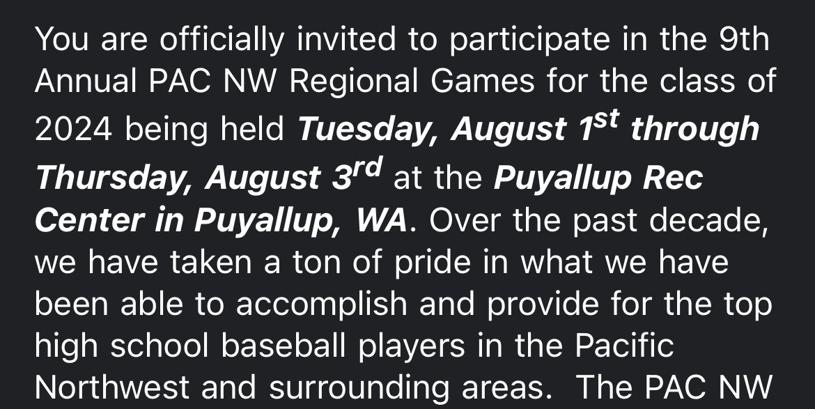 Exited for the invite to compete at the <a href="/PNWBaseball/">PNW Regional Baseball</a> games again. Thank you <a href="/rhettparkerpnw/">rhettparkerpnw</a> and <a href="/AEvasickPNW/">Arlo Evasick</a>  for the opportunity.
