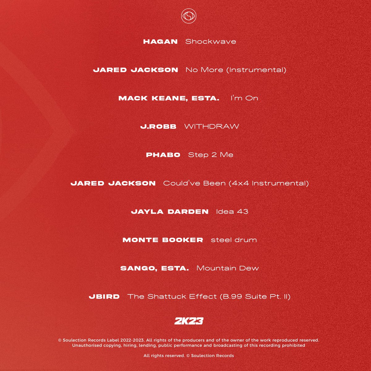 NBA2K's tweet photo. The tracklist 🔥

@HaganUK / @iamjaredjackson / @MackKeane / @BeatsByESTA / @jrobbdaproducer / @whoisPHABO / @JaylaDarden / @montebooker / @SangoBeats / @ThisIsJBird 

Learn more about @Soulection: https://t.co/UqO1Nrj3Vq https://t.co/3yoerhE2f4