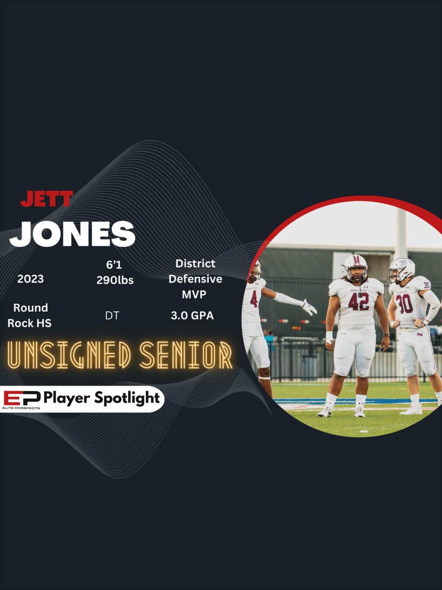 EP Player Spotlight 🚨🎬
<a href="/JettJoness/">Jett Jones</a> was the 25-6a Defensive MVP.
Jett has been a 3 yr varsity starter, and always ends up in the backfield. Check his film out bellow👀
hudl.com/profile/149912…