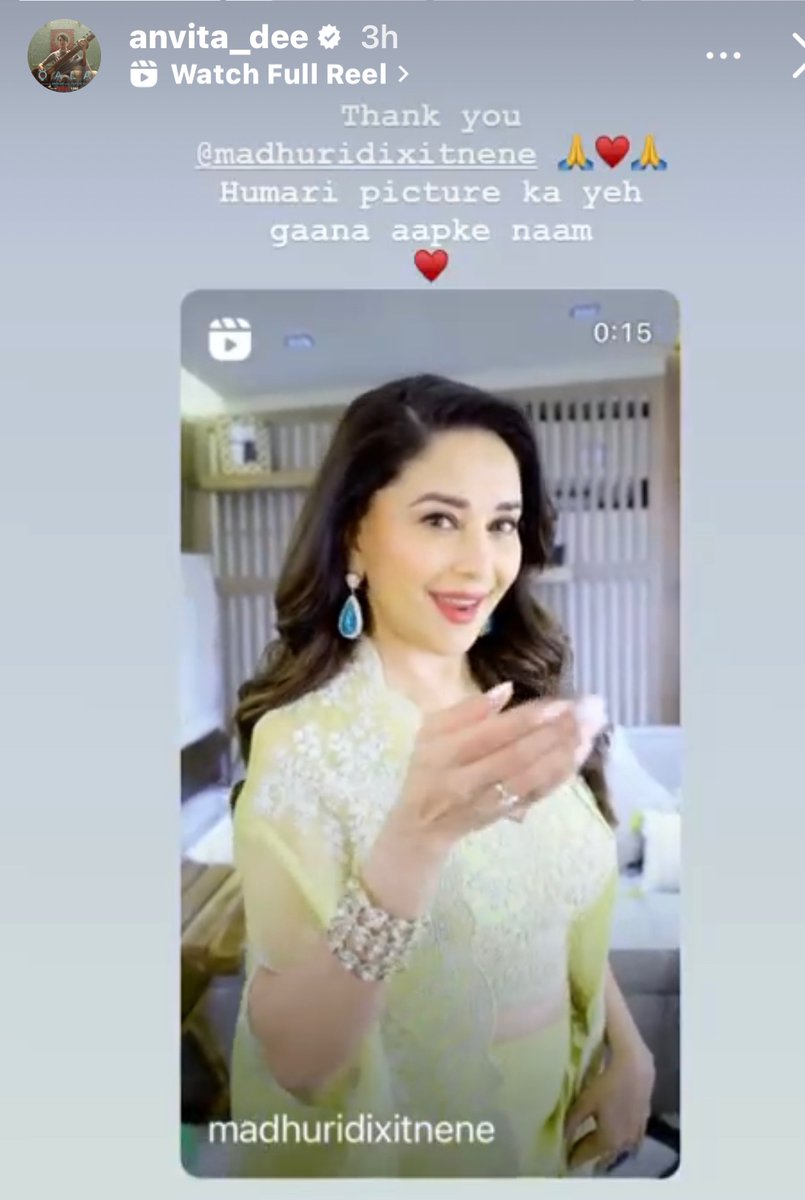 Singer of  #ghodeypesawaar and director #anvitaadutt insta story 
#MadhuriDixit 💛