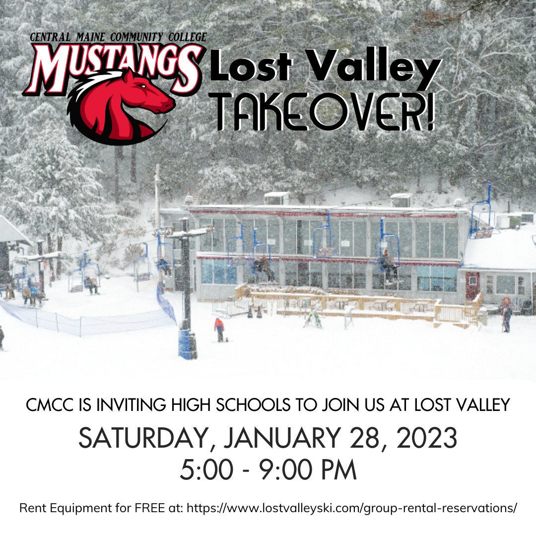 Hey high school / prospective students! Join us on Saturday, January 28th from 5:00pm - 9:00pm as we TAKE OVER Lost Valley. Free lift tickets and free rentals. Come join the fun! 🏂⛷ No RSVP needed.
#cmccmaine #lostvalley #skiing #maine #AuburnMaine #skiforfree