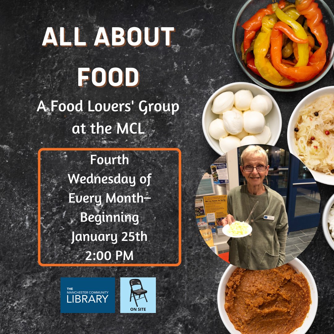 manchestervtLIB's tweet photo. Foodies unite! Join the food lovers' group at the MCL on the fourth Wednesday of each month at 2 PM. Discuss recipes, share tips, recount the biggest successes and flops of your culinary experience, and more! Starting next week!

#Foodies #FoodLovers #Yum #MCLVT #ManchesterVT https://t.co/3vfcOwcCCZ