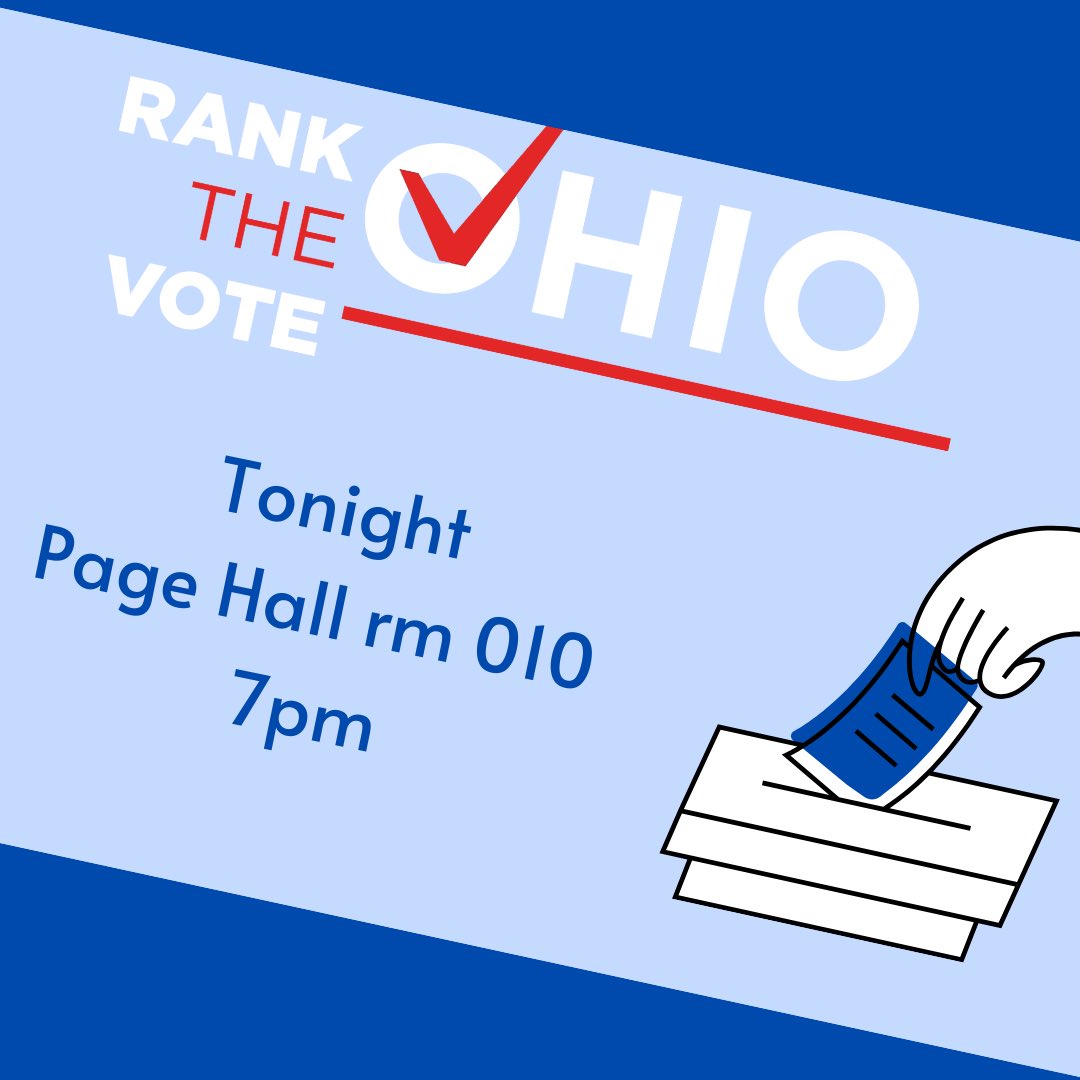 OSU College Dems (@osudems) on Twitter photo Join us in Page Hall tonight at 7 as we are joined by Rank the Vote Ohio to discuss how ranked choice voting and instant runoffs could be implemented here in Ohio! Join us in Page Hall tonight at 7 as we are joined by Rank the Vote Ohio to discuss how ranked choice voting and instant runoffs could be implemented here in Ohio!