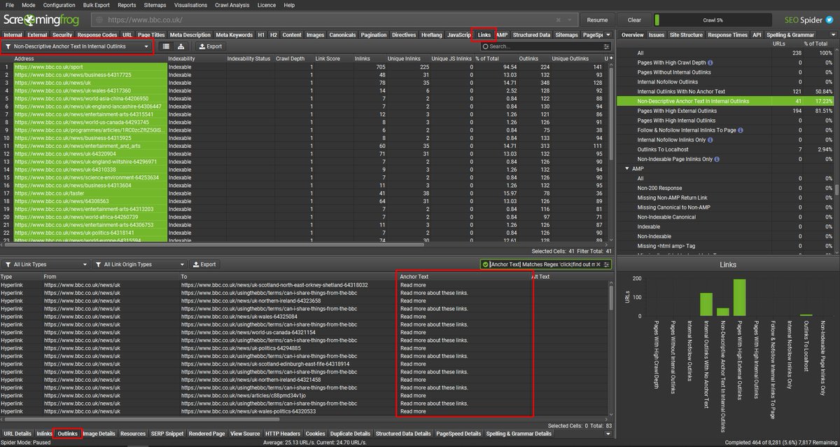 <a href="/dan_shure/">Dan Shure</a> Great tip! To do this in-app, you can use the 'Non-Descriptive Anchor Text in Internal Outlinks' filter in the Links tab as well🐸🙌