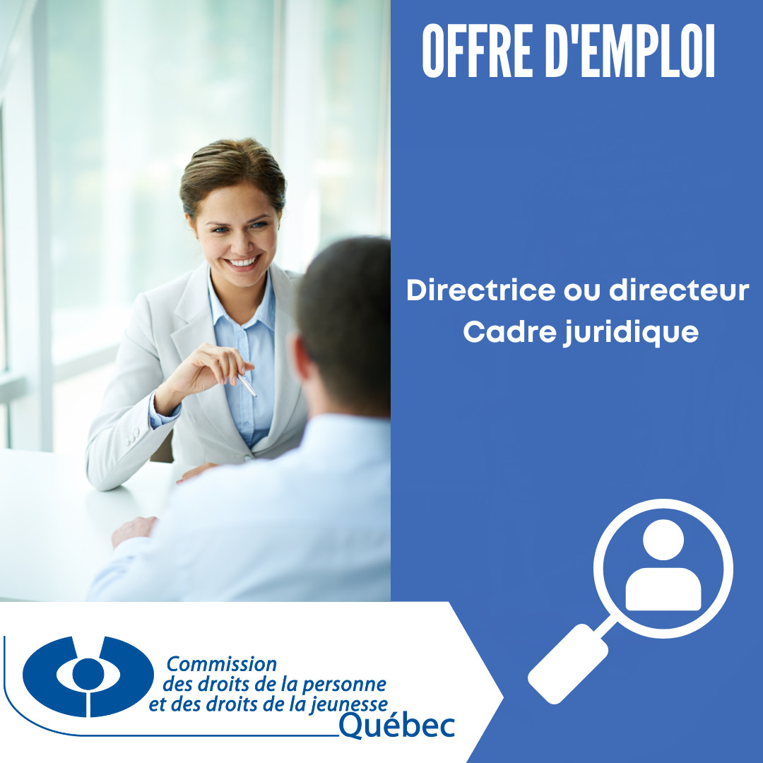 Êtes-vous la perle rare ? La Commission des droits de la personne et des droits de la jeunesse est à la recherche pour son bureau de Montréal, d'une directrice ou un directeur - Cadre juridique. Pour en savoir plus, cliquez sur le lien 👉 bit.ly/3QNKBBN 

#Embauche