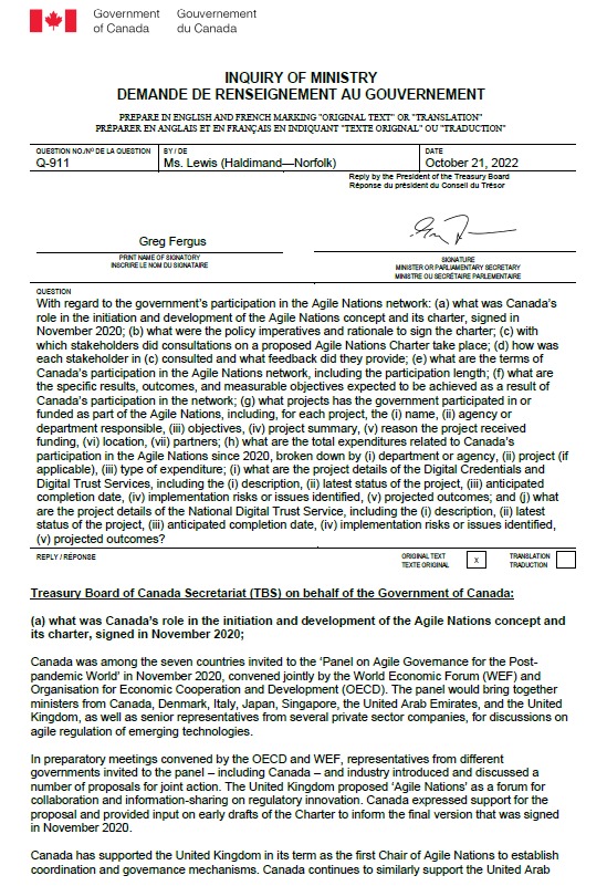 LeslynLewis's tweet image. In Nov 2020 while Canadians were distracted by COVID, the Liberal govt signed a World Economic Forum-initiated Charter. The Agile Nations Charter will facilitate agile "rule-making" outside of Parliament. 

Why the secrecy?

See details here: bit.ly/3WlOb7z
#cdnpoli