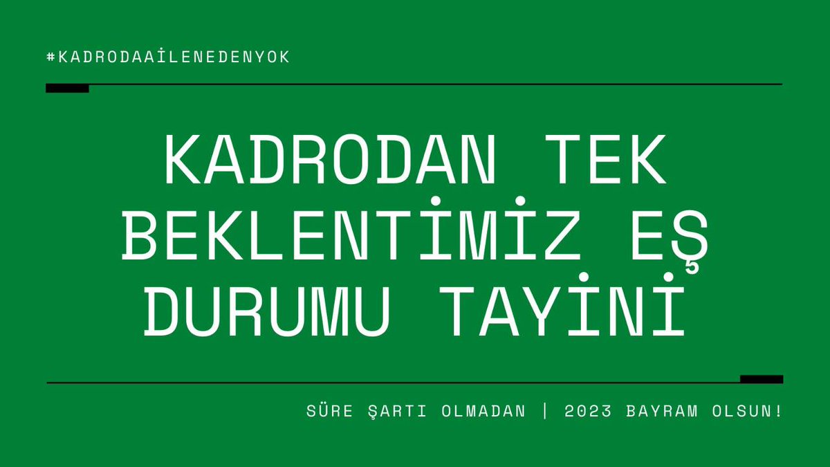 YazAlpKarakaya1's tweet photo. 3+1 de bile 3 yıl olan Eş durumu kadro ile 4 e mi çıkacak? Hakkımız olan kadrolu memur gibi 1 yıl da eş durumu hakkımızı kullanmak istiyoruz..
@mustafaelitas
@haliletyemez
@AvOzlemZengin
@turanbulent
@yilmaztunc
@mleventbulbul
@akbasogluemin
@ismailgunes64
#KadrodaAileNedenYok https://t.co/S7XJbp3Lsq