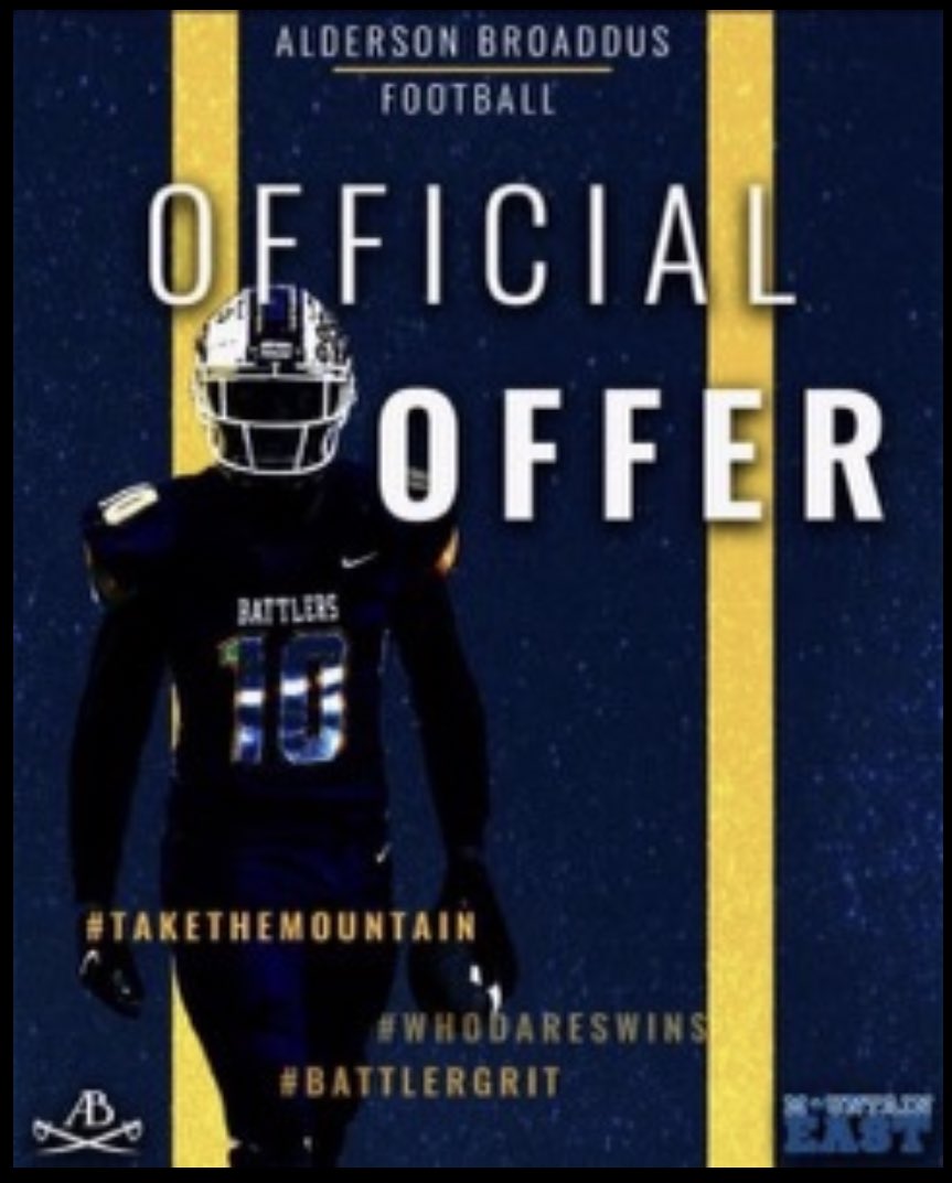 BroderickWashi9's tweet photo. Blessed to receive an offer from  @ABFootball @CoachTLeavitt Go battlers!! https://t.co/gXNaDC5oBT