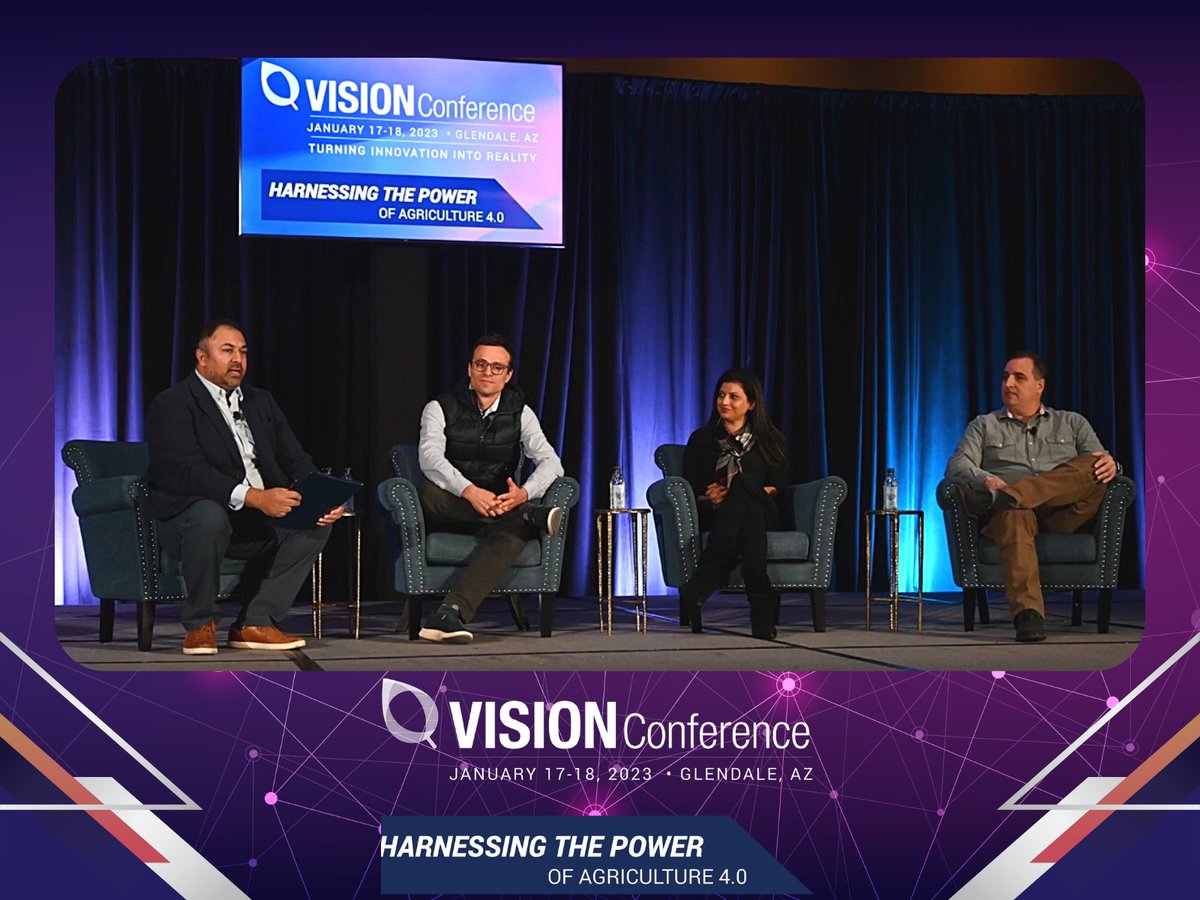 GlobalAgTech's tweet photo. Aaron with @croptrak on the reluctance of growers to adopt technology: "Until we play well together, until we have interconnectivity, we'll keep having these conversations."
Panelists: Aaron, Sona with @CNHIndustrial, Alain with @CombyneAg, Sachi with @Bayer
#VISIONConf https://t.co/CwXKcswWhg