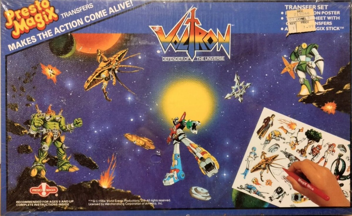 #Voltron Presto Magix Transfer Set from 1984 contained a sheet of rub-on dry transfer decals & backgrounds, where you could place the decals at any position. The decal was applied to the background by scribbling on the paper over the decal with a Magix Stick. #waybackwednesday