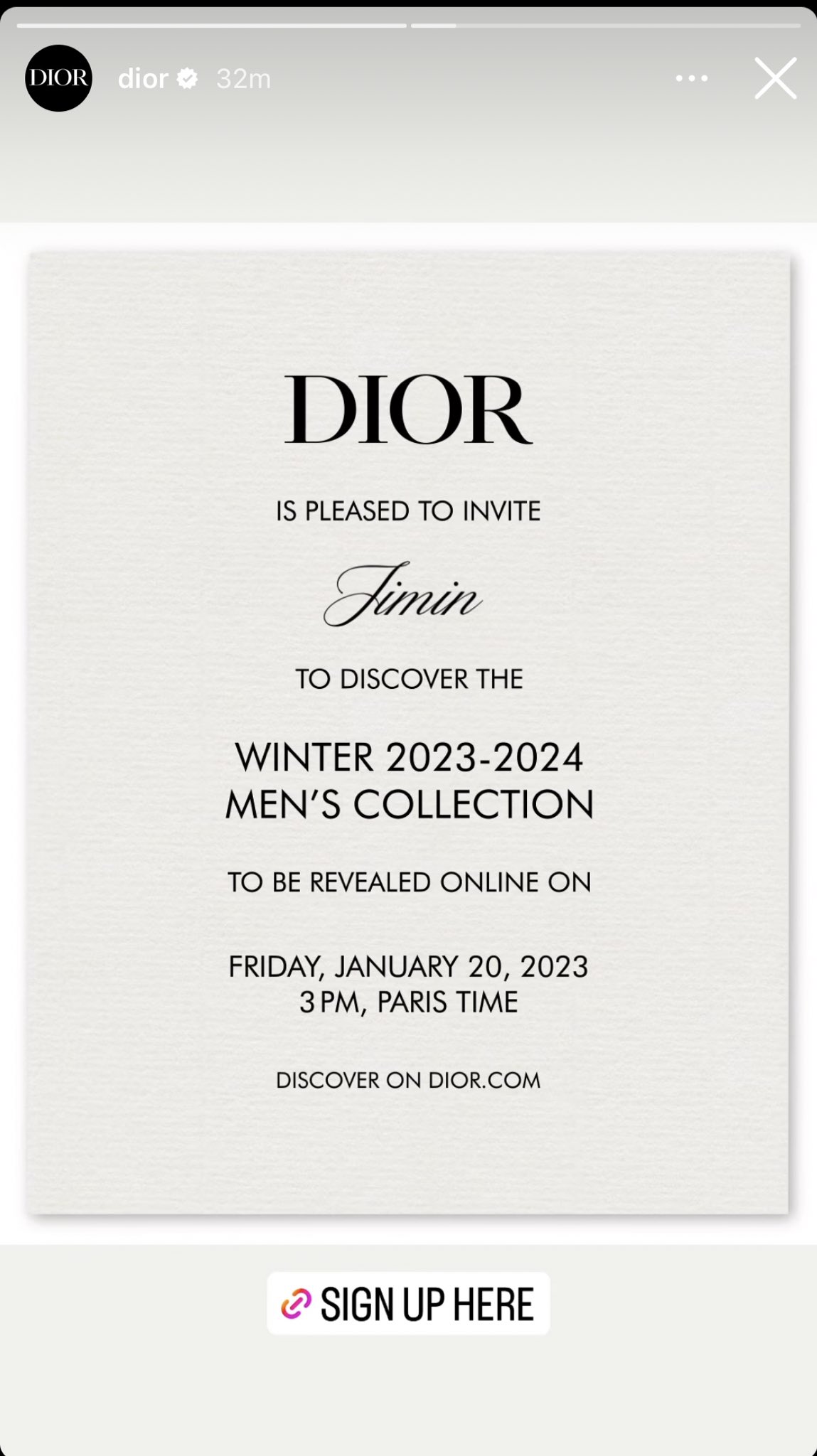 bora rest on X Dior IG story a personalized invite for Jimin to the men s show BTS twt BTS JIMIN JIMINxDIOR https t 8lqaUUPxS9 X