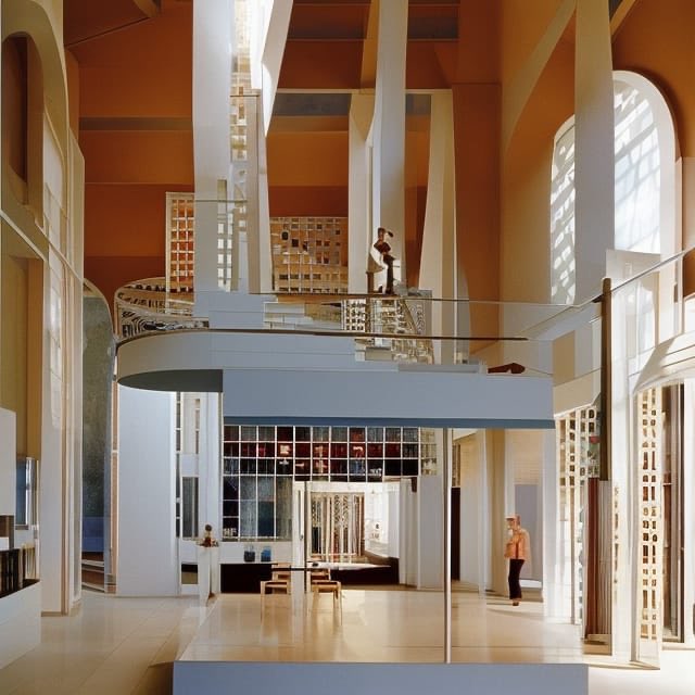 "An interior by Robert Venturi and by Charles Moore 80’s postmodern Architecture photo by Tim Walker hyperdetailed - made with @NightCafeStudio 

creator.nightcafe.studio/creation/6z4P7…

#aiart #nightcafe #digitalart