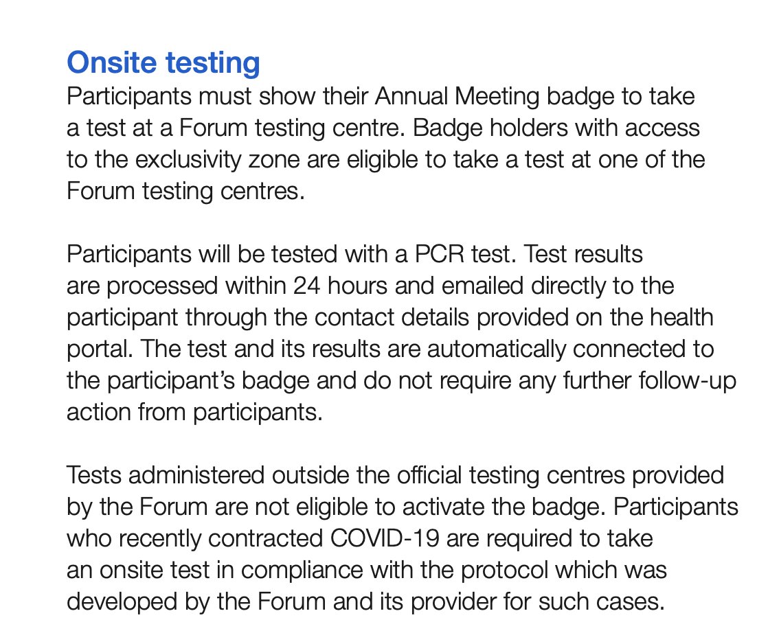 luckytran's tweet photo. Here's an extensive list of all the COVID protection measures the World Economic Forum is taking. It includes access dependent on PCR testing, masking, HEPA filtration, ventilation, UV and more: https://t.co/74jjkoiLz6 https://t.co/gfF3KnCyqD