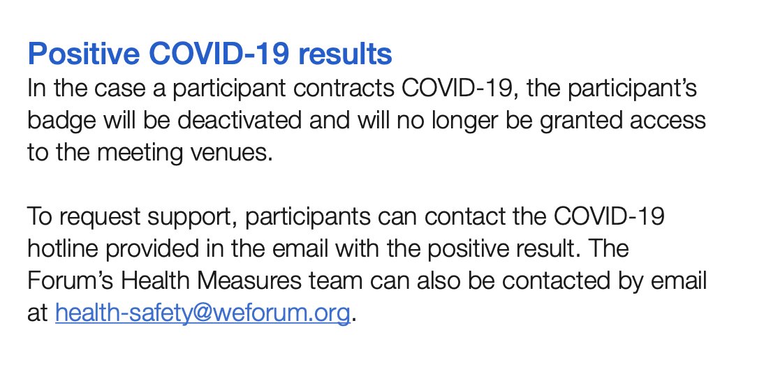 luckytran's tweet photo. Here's an extensive list of all the COVID protection measures the World Economic Forum is taking. It includes access dependent on PCR testing, masking, HEPA filtration, ventilation, UV and more: https://t.co/74jjkoiLz6 https://t.co/gfF3KnCyqD