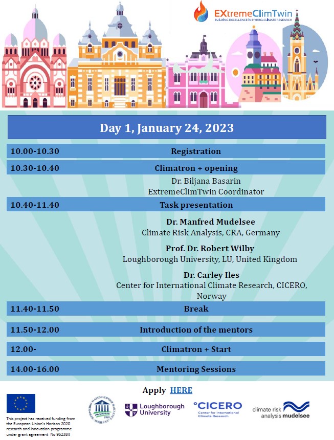 EXtremeClimTwin's tweet image. The EXtremeClimTwin is excited to announce full program of the upcoming Climatron + from 24-26 January 2023!!! Part I
#extremeclimtwin #h2020 #lunchtimetalks #colleaguestocolleagues #universitylife #loveourjob