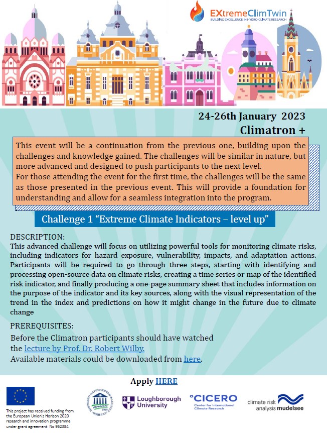 EXtremeClimTwin's tweet image. The EXtremeClimTwin is excited to announce full program of the upcoming Climatron + from 24-26 January 2023!!! Part II
#extremeclimtwin #h2020 #lunchtimetalks #colleaguestocolleagues #universitylife #loveourjob