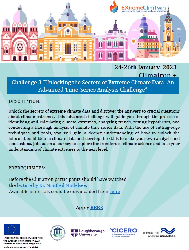 EXtremeClimTwin's tweet image. The EXtremeClimTwin is excited to announce full program of the upcoming Climatron + from 24-26 January 2023!!! Part II
#extremeclimtwin #h2020 #lunchtimetalks #colleaguestocolleagues #universitylife #loveourjob