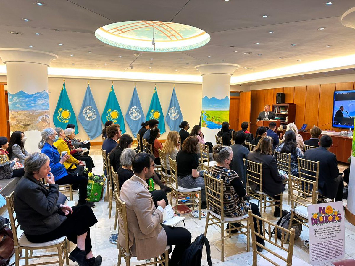 AmbKazUN's tweet photo. Pleased to welcome all participants to the event “From the Pacific to the Steppes: Engaging with frontline communities on #TPNW” co-hosted by Kiribati &amp; @napf 
We thank our panelists: @tkassenova, @IvanaNHughes, @VChristory, @benetckmaddison
Let's make #TPNW universal! 🌐 https://t.co/IhFQK2x86U