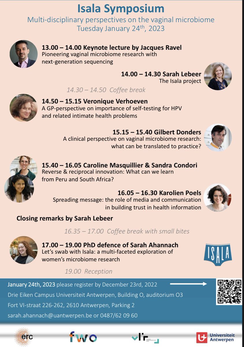 Looking forward to our first @Isala_UAntwerp symposium on the occasion of the PhD defense of @S_Ahannach ! Great speaker line up with @jacquesravel as keynote! Thanks @ERC_Research @FWOVlaanderen @VLIRUOS @UAntwerpen for funding! @BirUantwerpen