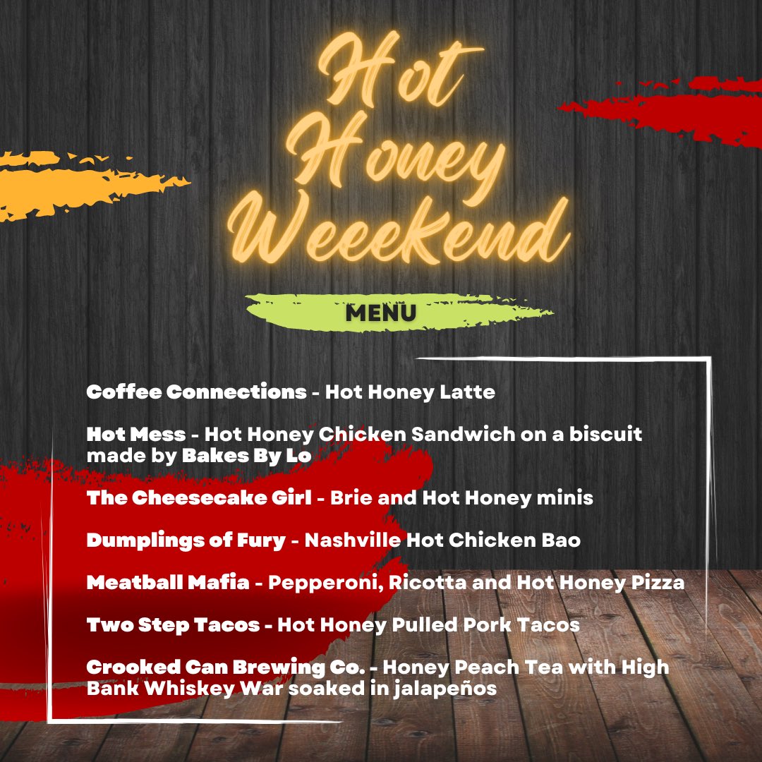 Center Street Market (@centerstreetmkt) on Twitter photo 🚨Theme Weekend🚨
We have some speciality items on the menu this weekend (Saturday and Sunday) from some of the vendors here in The Market. If you like Hot Honey come try them this weekend.
<a href="/crookedcanohio/">CrookedCanOhio</a> <a href="/hotmessfoodtrck/">Hot Mess Food Truck (Columbus)</a> <a href="/coffeeconnectus/">Coffee Connections</a> 🚨Theme Weekend🚨
We have some speciality items on the menu this weekend (Saturday and Sunday) from some of the vendors here in The Market. If you like Hot Honey come try them this weekend.
<a href="/crookedcanohio/">CrookedCanOhio</a> <a href="/hotmessfoodtrck/">Hot Mess Food Truck (Columbus)</a> <a href="/coffeeconnectus/">Coffee Connections</a>