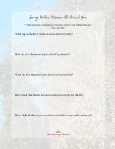 SarahLynneCR's tweet photo. I’ve created a free printable to help you keep track of hidden manna sightings that God sends you. Get it here: https://t.co/wY5B5he8T7 via @SarahGeringer #printable #hiddenmanna #hiddenmannaonacountryroad #devotional #christianbook https://t.co/A635h17rkr