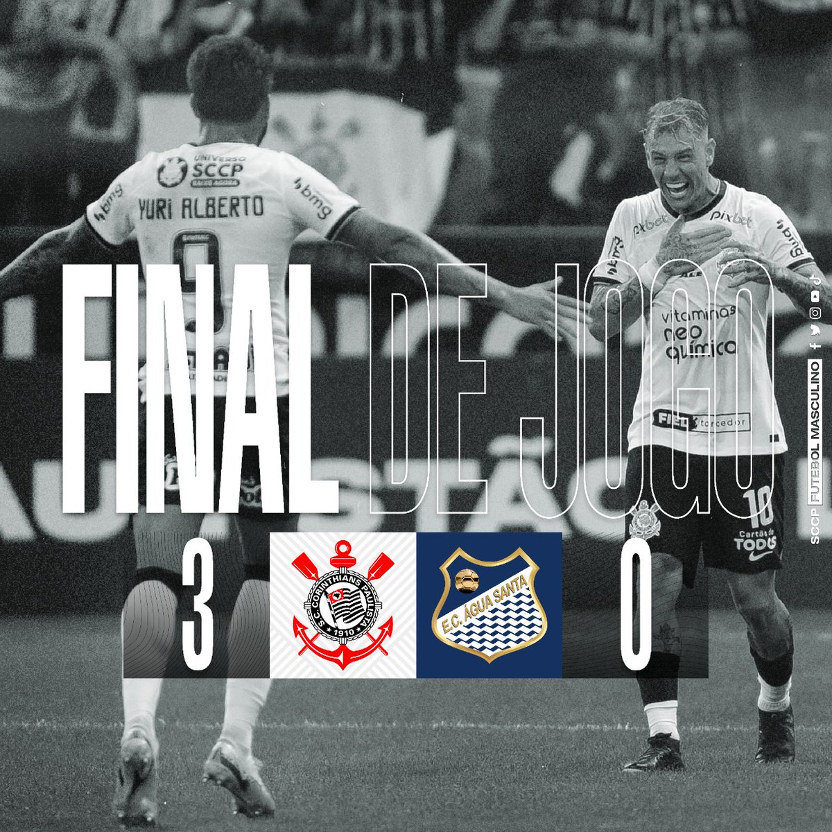 Corinthians's tweet image. VITÓRIA DO TIMÃO NA NEO QUÍMICA ARENA!!!

Corinthians 3 🆚 0 Água Santa

⚽️⚽️ Róger Guedes
⚽️ Yuri Alberto

#DiaDeCorinthians
#VaiCorinthians