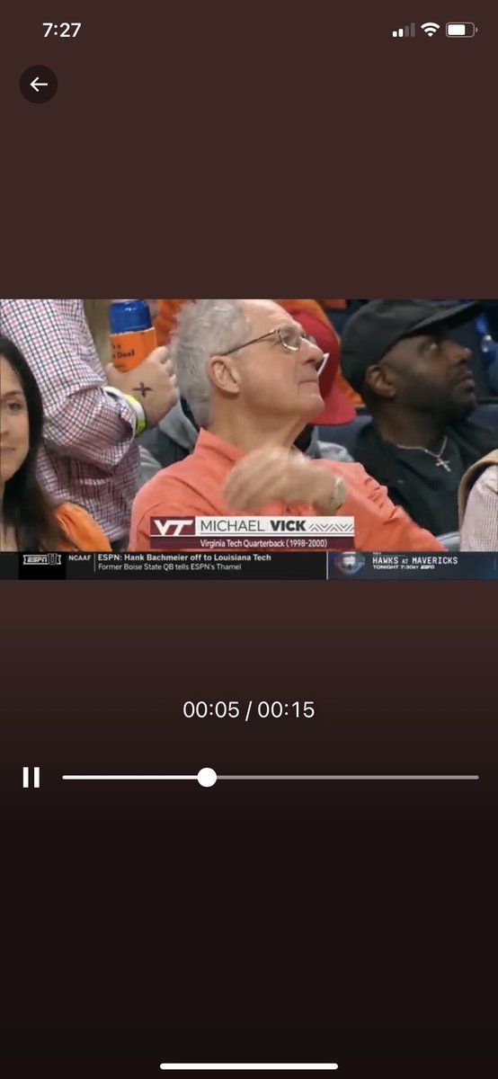 hhovis4's tweet photo. ESPNU got me on this 🤣 before I realized the actual @MichaelVick was perfectly behind/next to these guys #hokiescovervsuva https://t.co/whhjgzqXnx