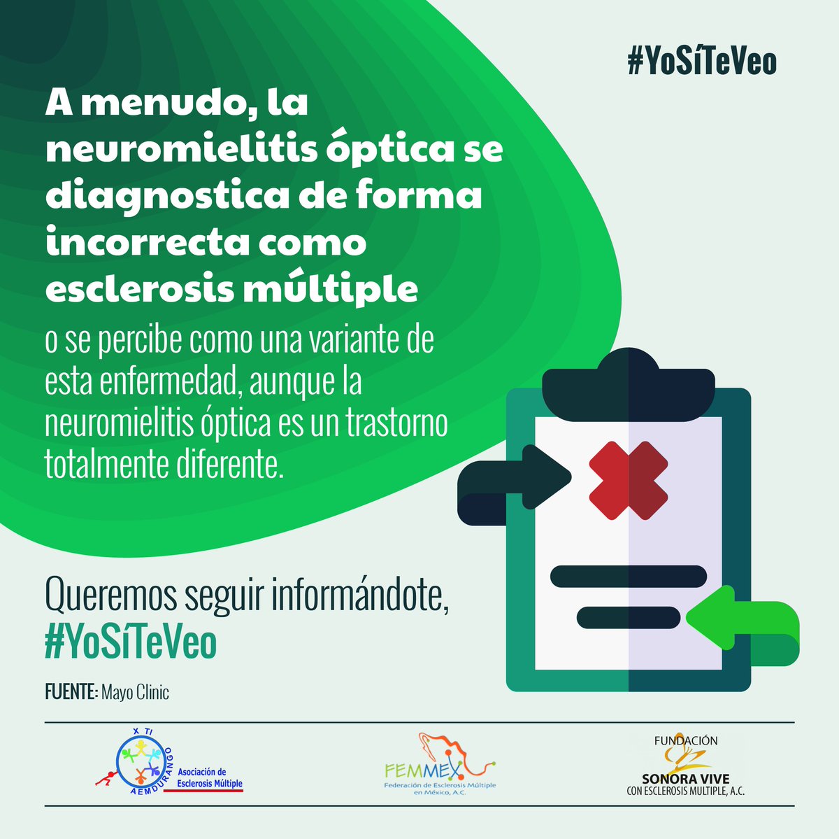 MovYositeveo's tweet photo. La Neuromielitis Óptica (NMO) o Enfermedad de #Devic es una enfermedad crónica inflamatoria con efectos desmielinizantes sobre el nervio óptico y la médula. Es autoinmune y a menudo relacionada con la Esclerosis Múltiple #EM
¡Sigamos generando información!
#YoSíTeVeo https://t.co/b2UQvCqpep