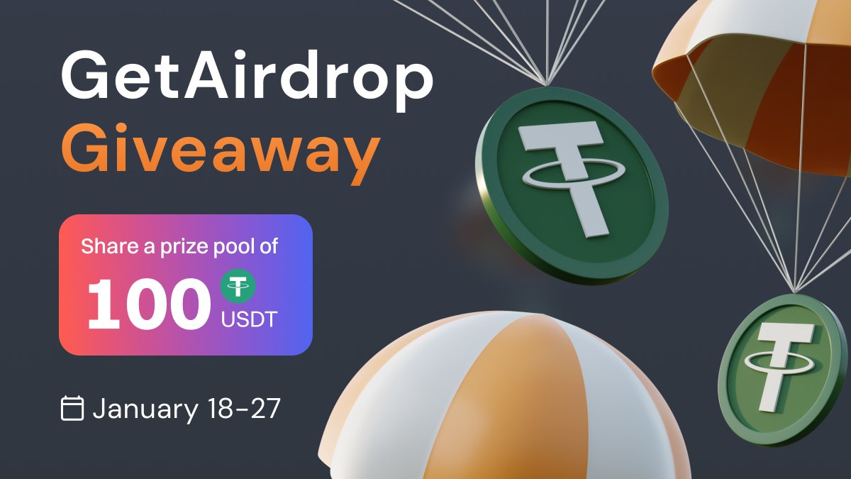 🔥 GetAirdrop Giveaway 🔥

🤗 10 winners will share 100 $USDT on Jan 27

🌟 To enter:

1️⃣ Follow us on
Twitter: <a href="/GetAirDropCom/">GetAirDrop.com</a>
TG: t.me/getairdropcom

2️⃣ Retweet this post

3️⃣ Tag 3 friends &amp; write your ERC20 Web3 wallet address in comments

#airdrop #AirdropCrypto #Giveaway