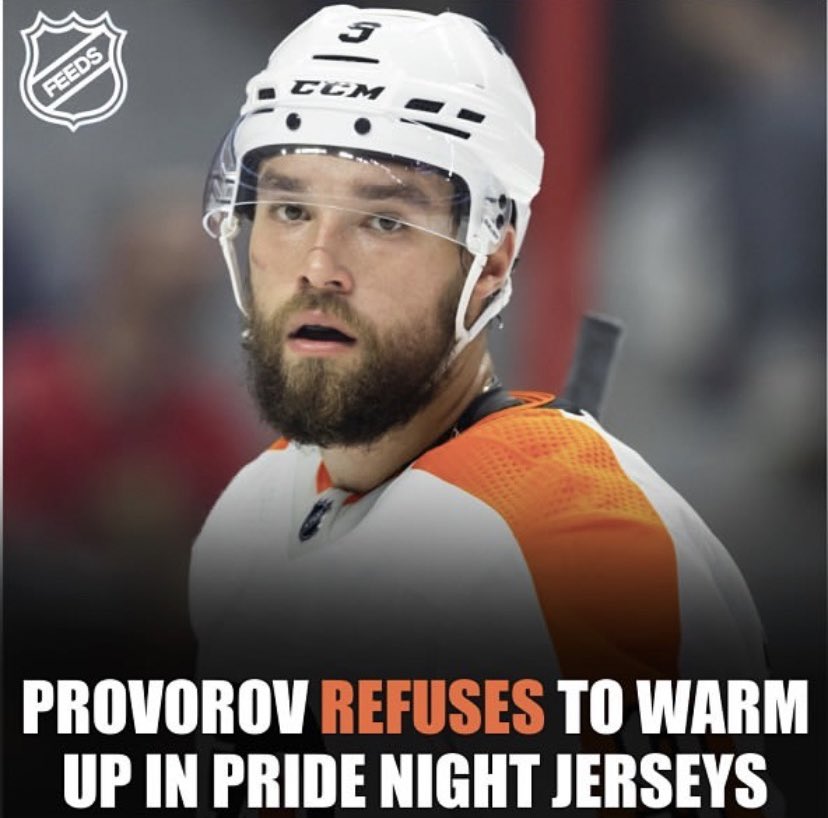 sandropacheco71's tweet image. #PhiladelphiaFlyers defenseman #IvanProvorov chose not to take part in the pregame warmup before playing in Tuesday January 17, 2023 win over the #AnaheimDucks because the hosts were celebrating #PrideNight to support the #LGBTQ community. #NHL #FueledByPhilly #FlyTogether
