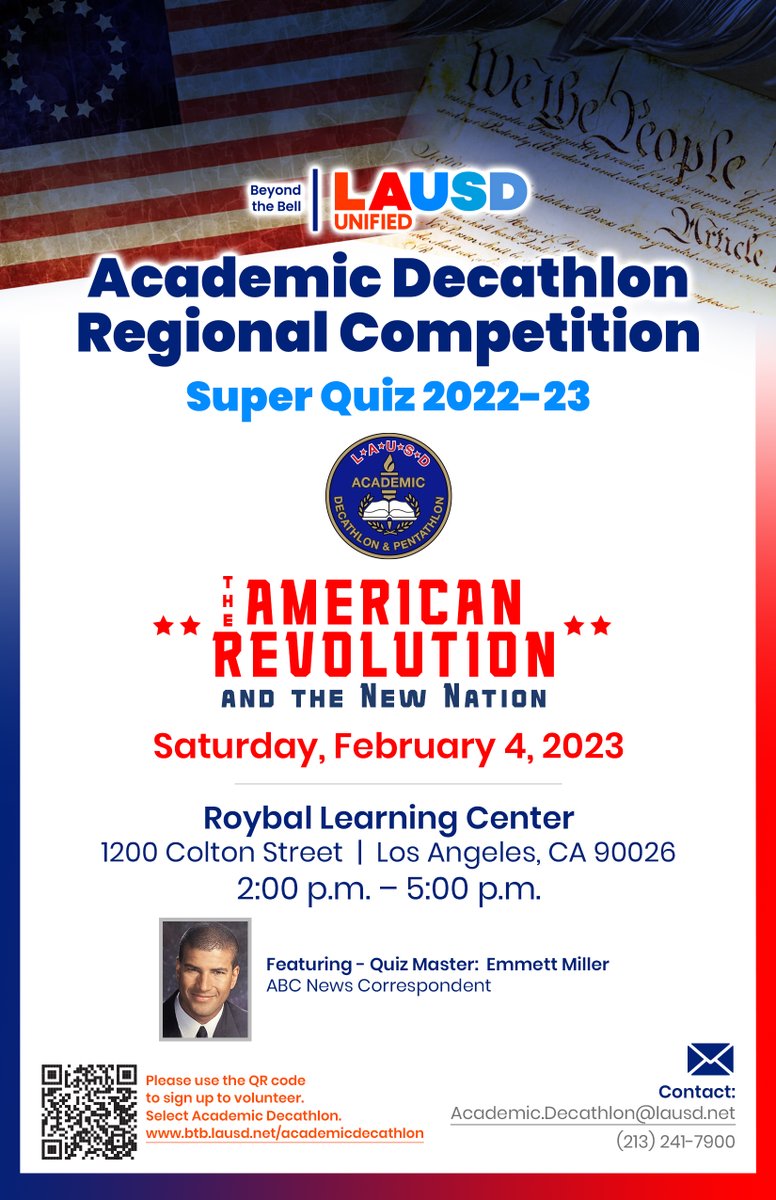 Join us on February 4th for the <a href="/LASchools/">Los Angeles Unified</a> Academic Decathlon Super Quiz! 

Tickets will be sold at the door.
