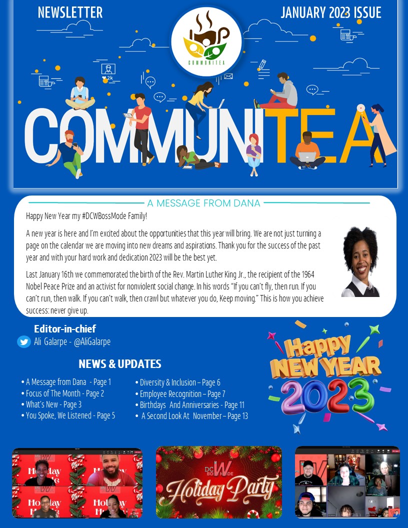 Dana Coleman-Wilkerson (@dcwbossmode) on Twitter photo The first issue of the year is out! #CommuniTEA
<a href="/AliGalarpe/">Ali Galarpe</a> <a href="/KathyValladare8/">Kathy Valladares</a> <a href="/BossLady_Berta/">Roberta Chisholm</a>
<a href="/Shanna_Dearden/">Shanna Dearden</a> @edbroussardjr <a href="/RyanCole1623/">Ryan Coleman</a>
<a href="/TristaRonca/">Trista Ronca</a> <a href="/freddiembyrd/">Fredrica Byrd</a> <a href="/WendySerranoG4/">Wendy Serr_Gonzalez</a>
#DCWBossMode #WinAs1Fam #GuinningTogether #LifeAtATT #MBCGoodStuff #WhatTheTech #Newsletter The first issue of the year is out! #CommuniTEA
<a href="/AliGalarpe/">Ali Galarpe</a> <a href="/KathyValladare8/">Kathy Valladares</a> <a href="/BossLady_Berta/">Roberta Chisholm</a>
<a href="/Shanna_Dearden/">Shanna Dearden</a> @edbroussardjr <a href="/RyanCole1623/">Ryan Coleman</a>
<a href="/TristaRonca/">Trista Ronca</a> <a href="/freddiembyrd/">Fredrica Byrd</a> <a href="/WendySerranoG4/">Wendy Serr_Gonzalez</a>
#DCWBossMode #WinAs1Fam #GuinningTogether #LifeAtATT #MBCGoodStuff #WhatTheTech #Newsletter